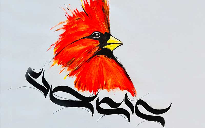 Kardinalsvogel-Kalligraphie auf Stoff